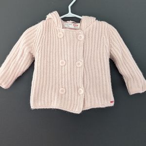 Baby pink knit button up hooded sweater